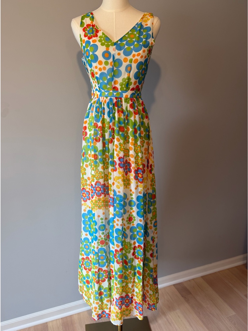 MODCLOTH Colorful Maxi dress in bright be cheerful floral pattern.